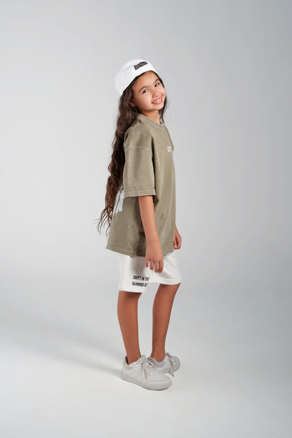 think washed dark green tee
