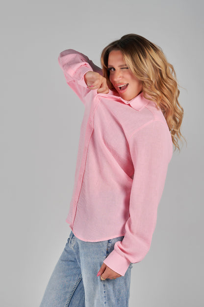 pink linen shirt