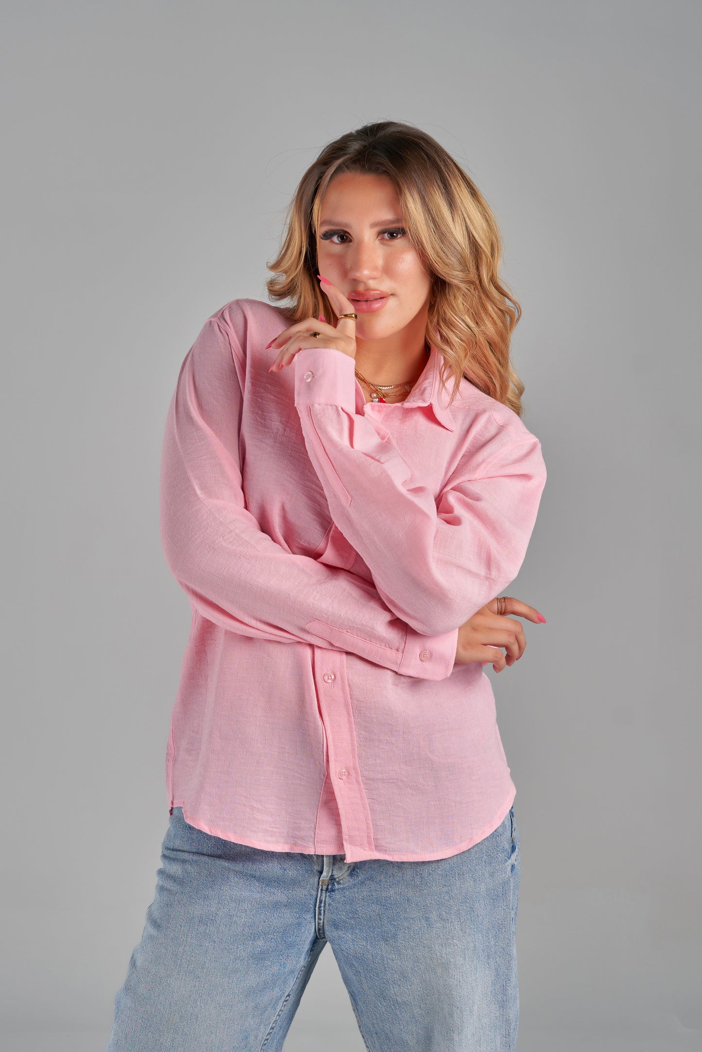 pink linen shirt