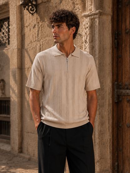 stripe knitted polo beige