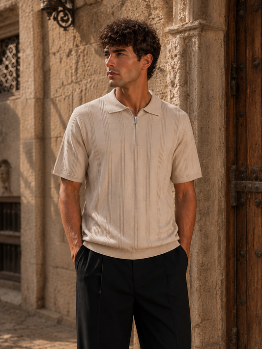 stripe knitted polo beige
