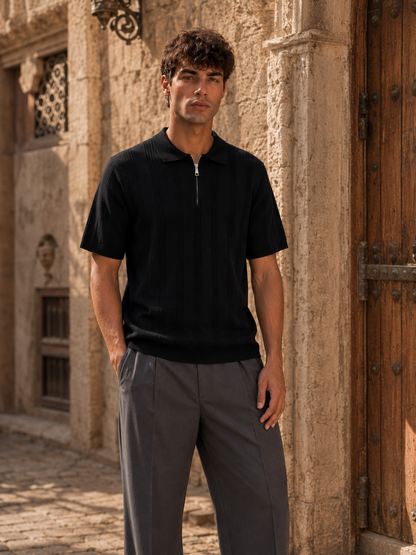 stripe knitted polo black