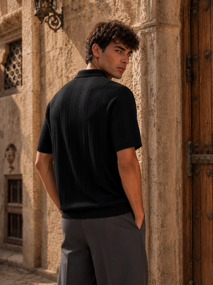 stripe knitted polo black