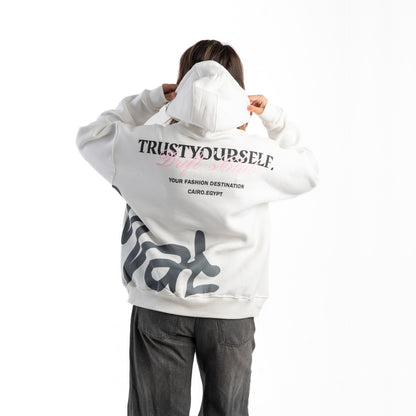 trust white hoodie