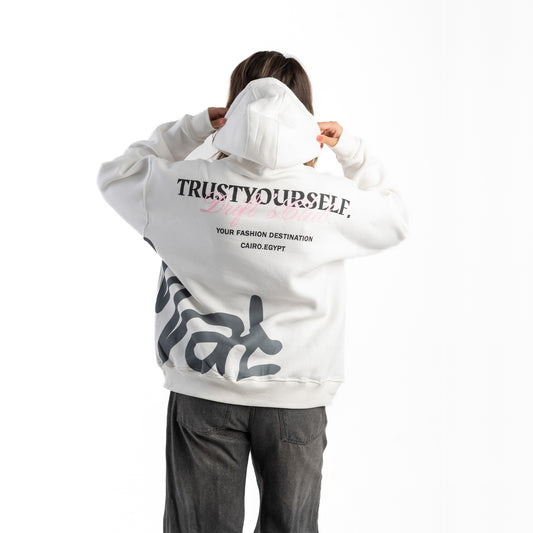 trust white hoodie